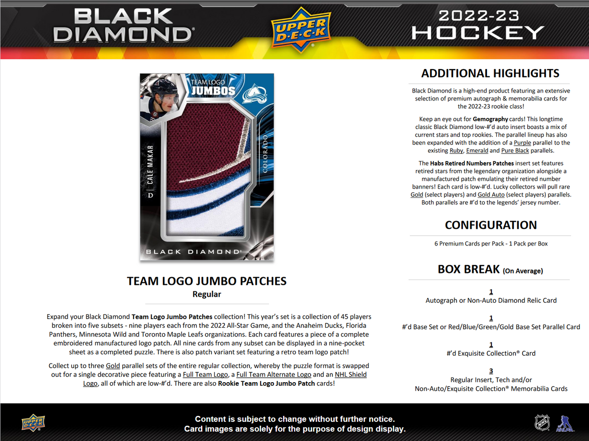 2022-23 Upper Deck Black Diamond Hockey Hobby 10 Box Case